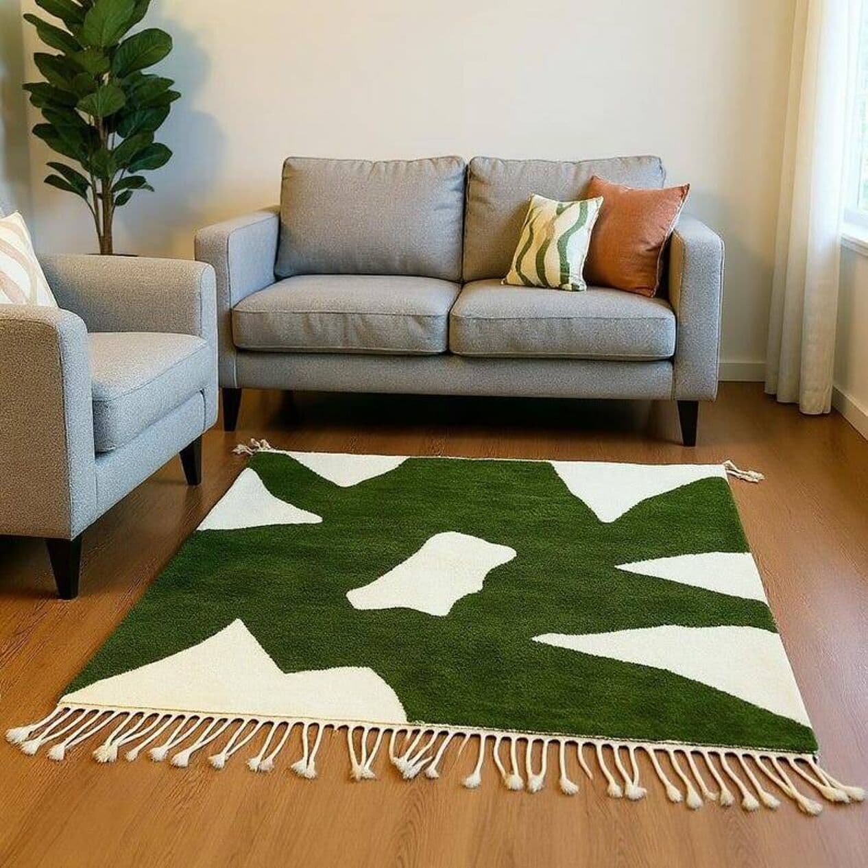 Ręcznie tkany dywan 200x300 cm, wełna, zielony, Maroko - 202017