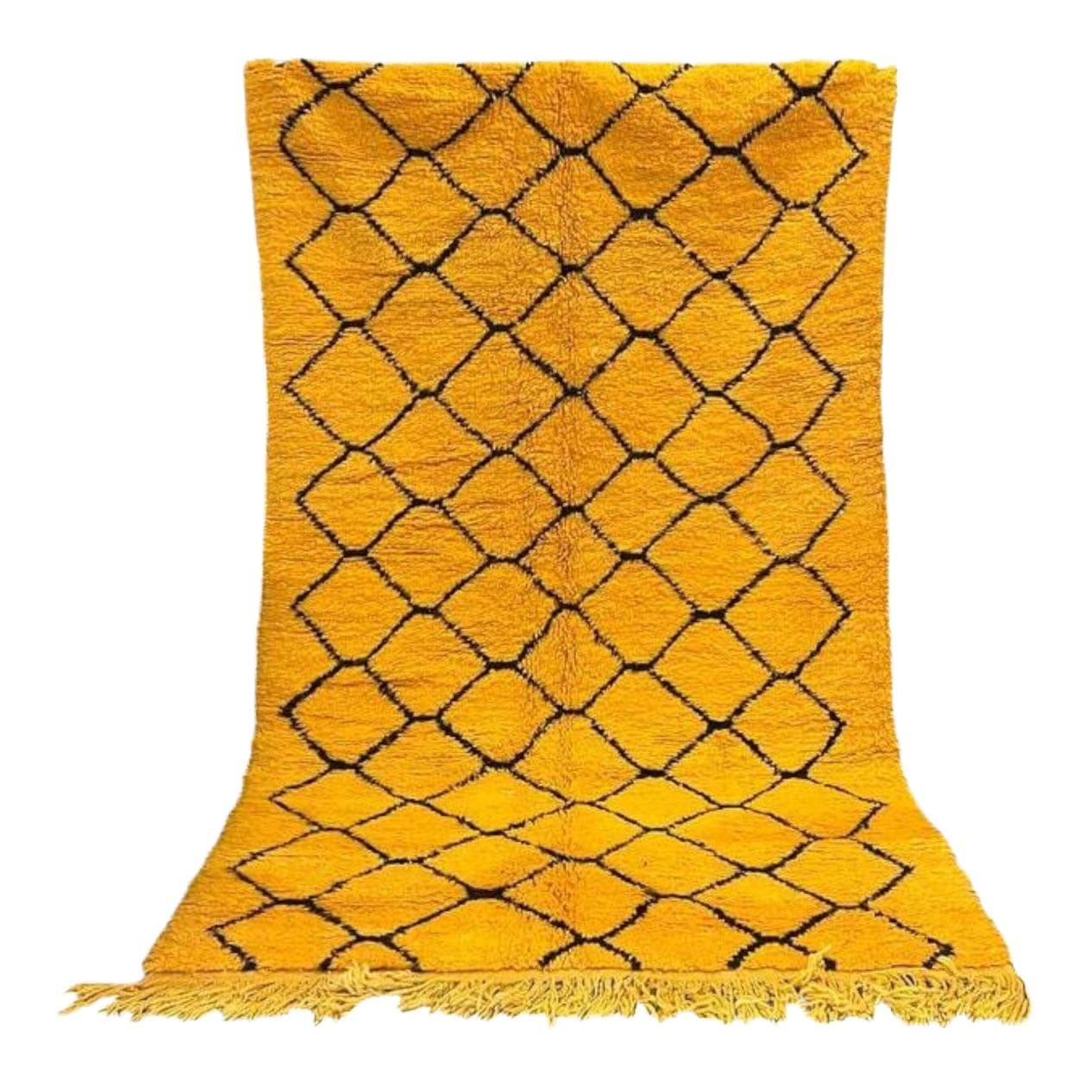 Ręcznie tkany dywan 250x150 cm, wełna, żółty, czarny, Maroko