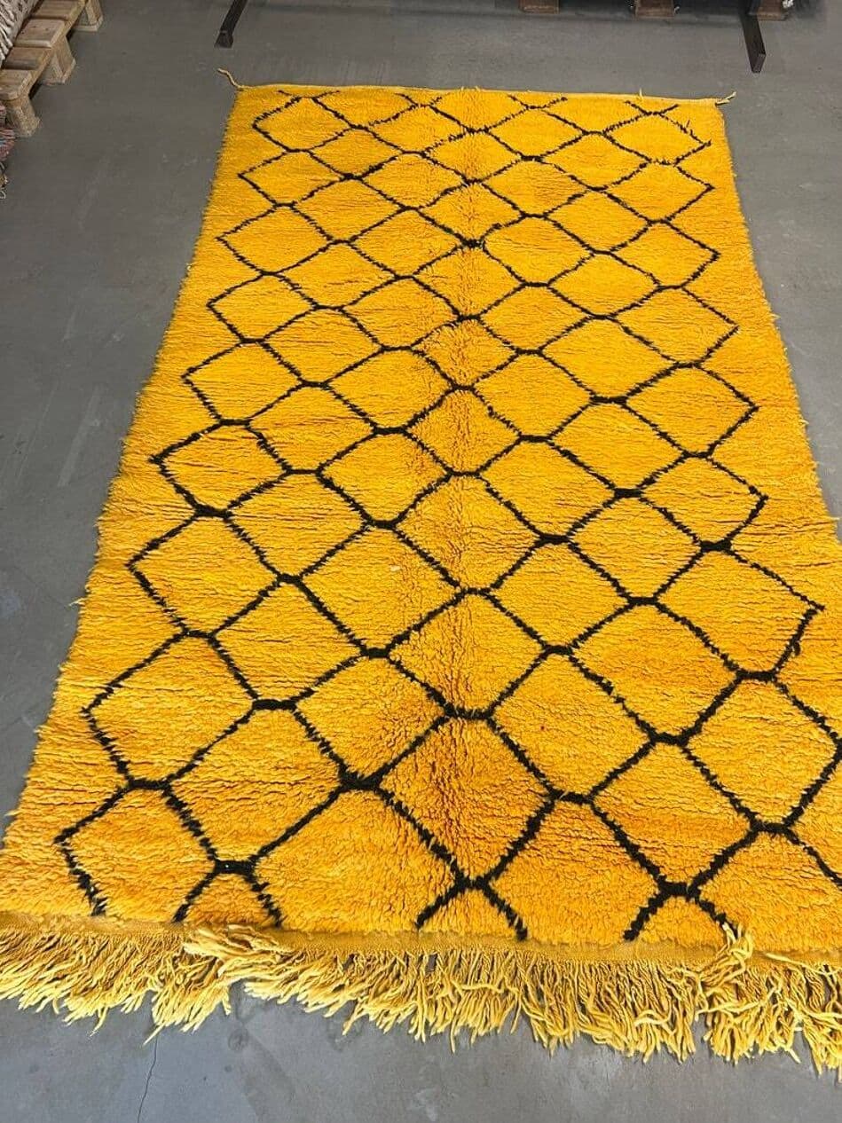 Ręcznie tkany dywan 250x150 cm, wełna, żółty, czarny, Maroko - 201995