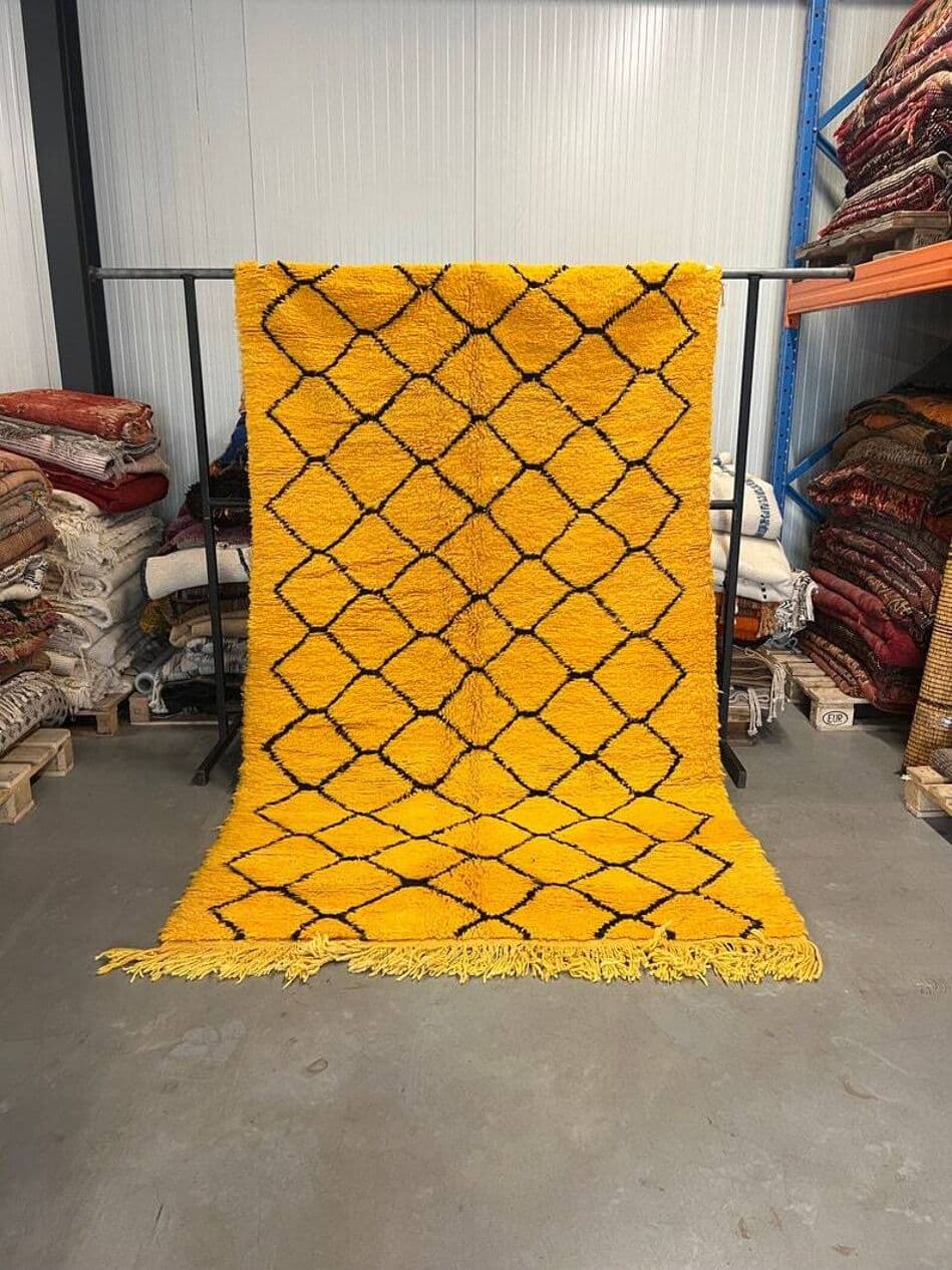 Ręcznie tkany dywan 250x150 cm, wełna, żółty, czarny, Maroko - 201997