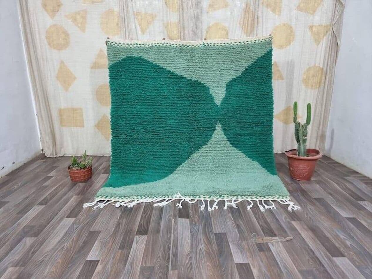 Ręcznie tkany dywan 100x200 cm, wełna, zielony, Maroko - 205719