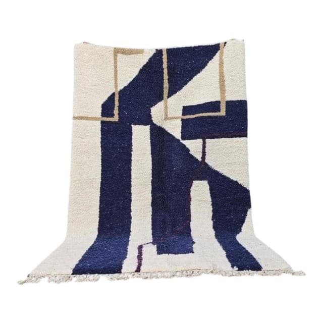 Ręcznie tkany dywan 150x250 cm, wełna, kremowy, granatowy, beżowy, Maroko - WYMIARY