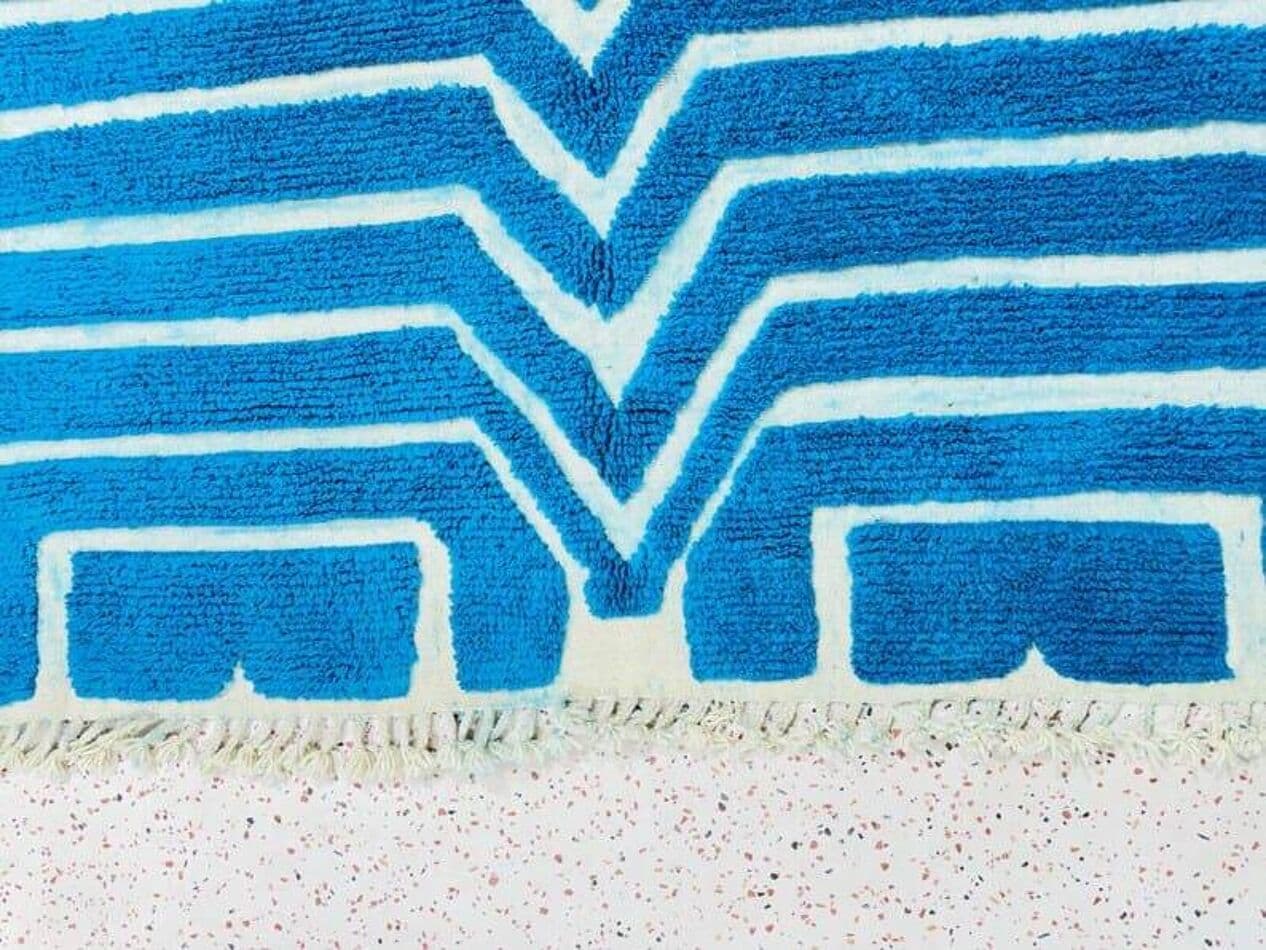 Ręcznie tkany dywan 150x250 cm, wełna, niebieski, biały, Maroko - 205686