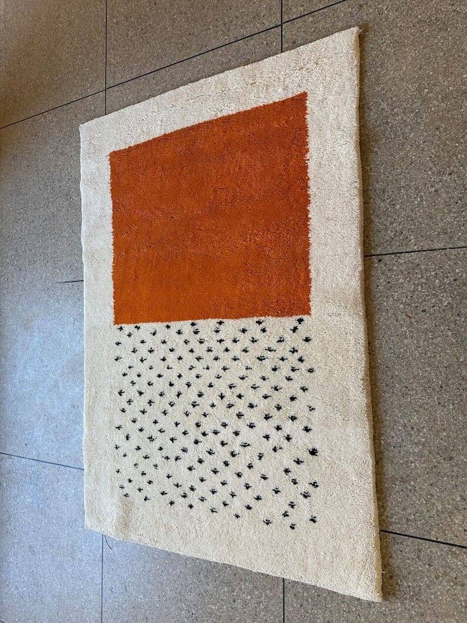 Ręcznie tkany dywan 150x250 cm, wełna, pomarańczowy, kremowy, Maroko - 205662