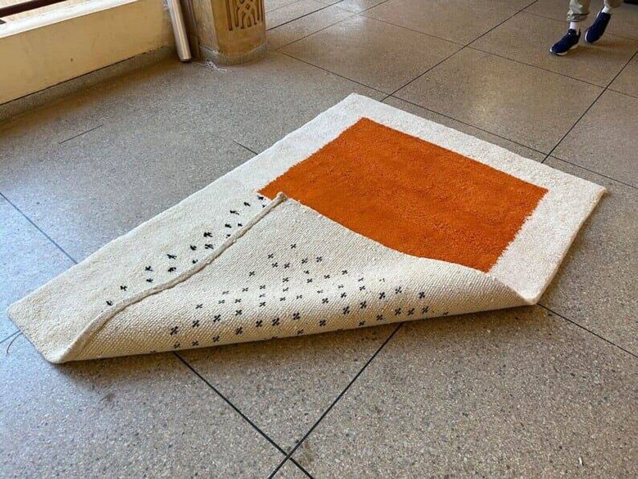 Ręcznie tkany dywan 150x250 cm, wełna, pomarańczowy, kremowy, Maroko - 205660