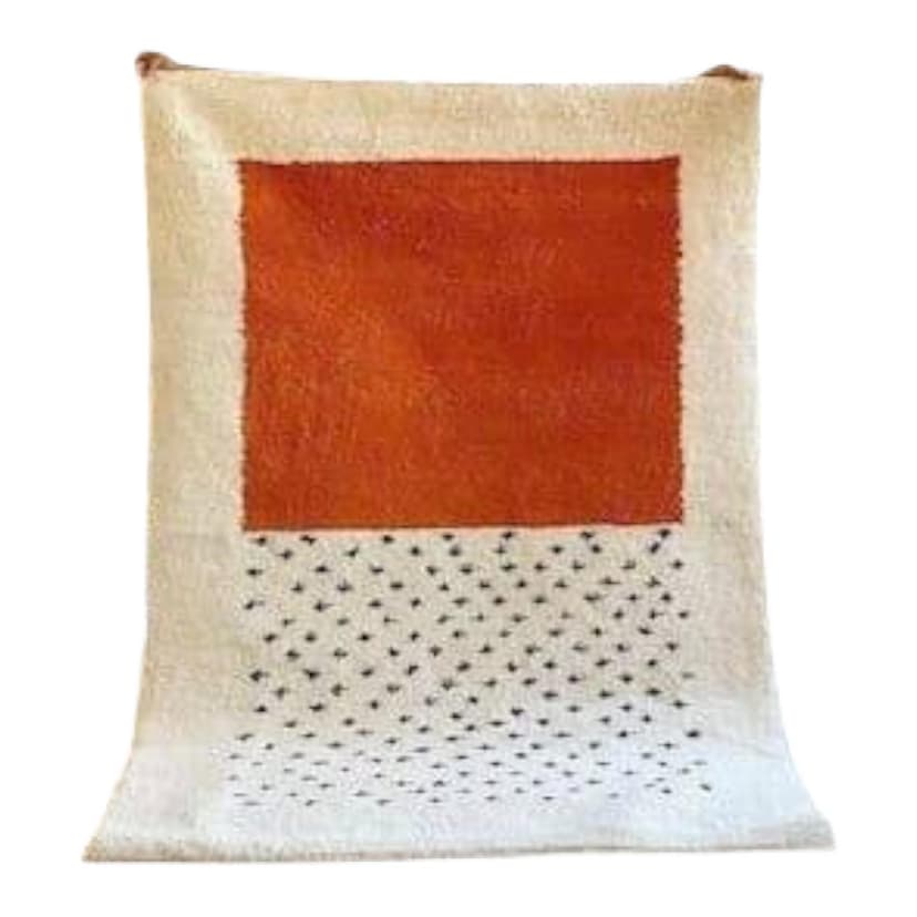 Ręcznie tkany dywan 150x250 cm, wełna, pomarańczowy, kremowy, Maroko