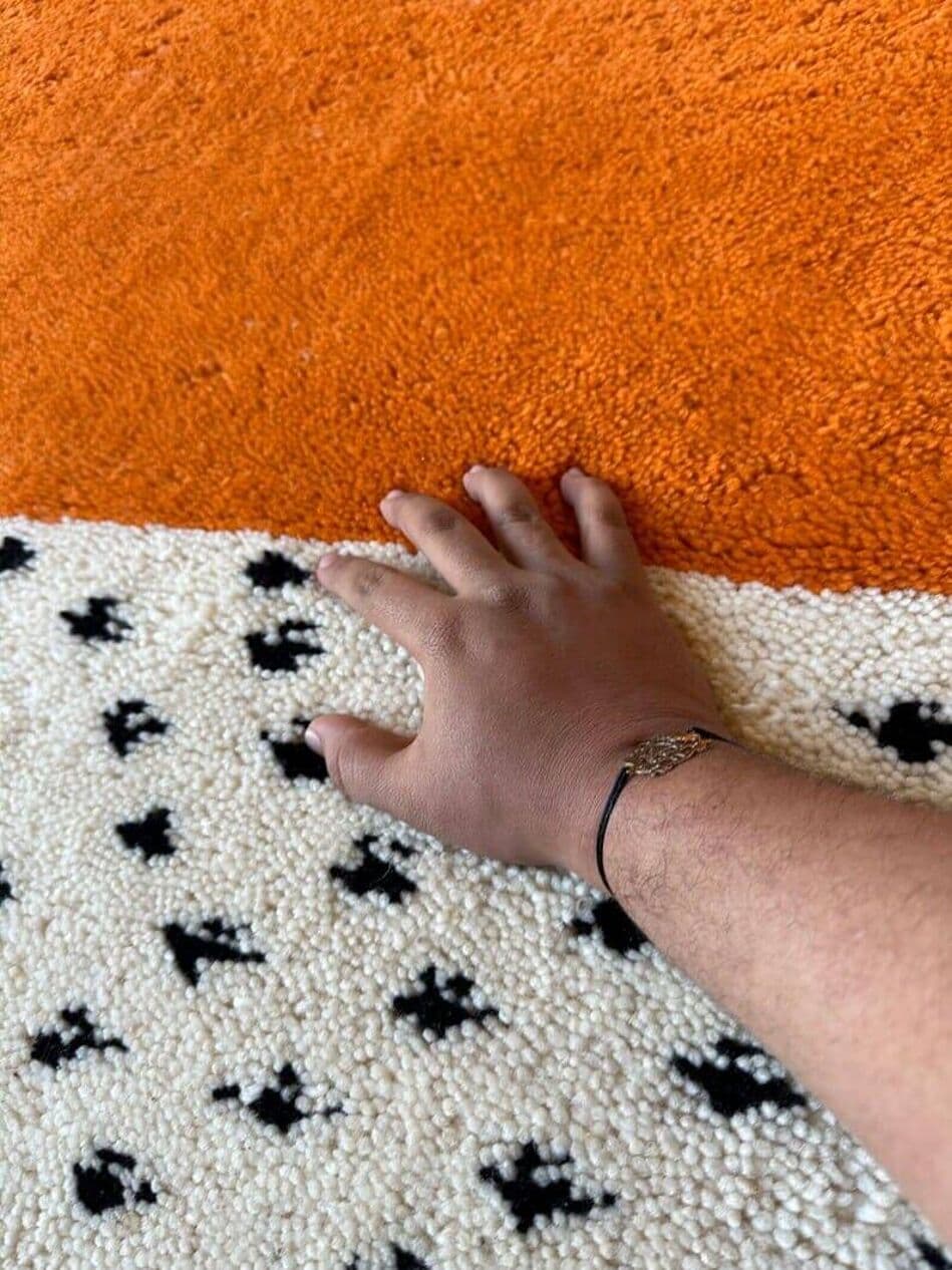 Ręcznie tkany dywan 150x250 cm, wełna, pomarańczowy, kremowy, Maroko - 205659