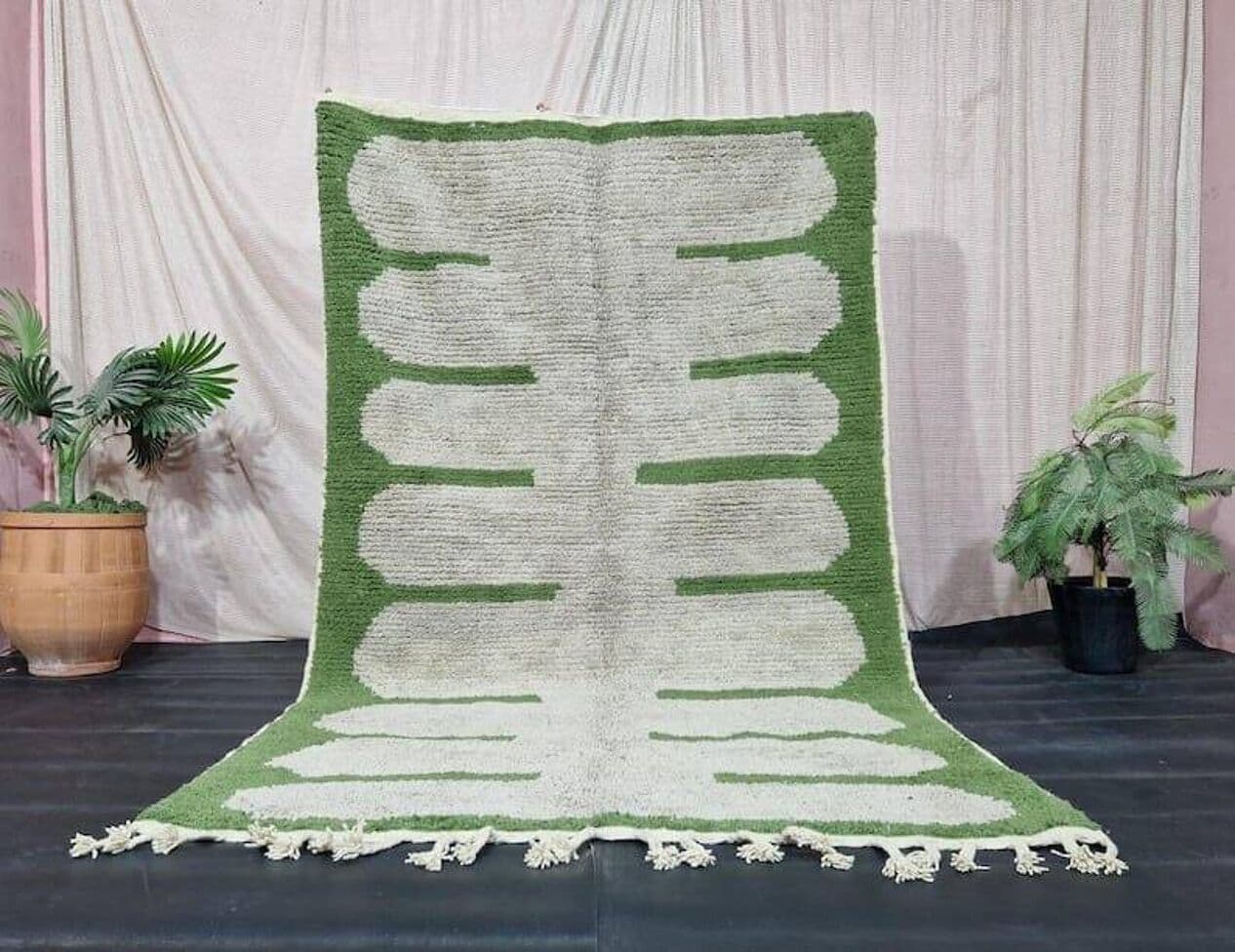 Ręcznie tkany dywan 100x200 cm, wełna, zielony, Maroko - 205635