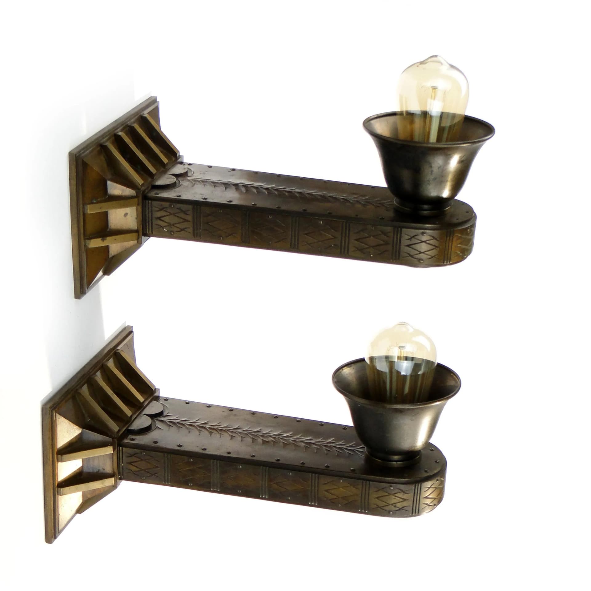 Para kinkietów Art déco, brązowy, mosiądz, Austria, lata 20. - 14305