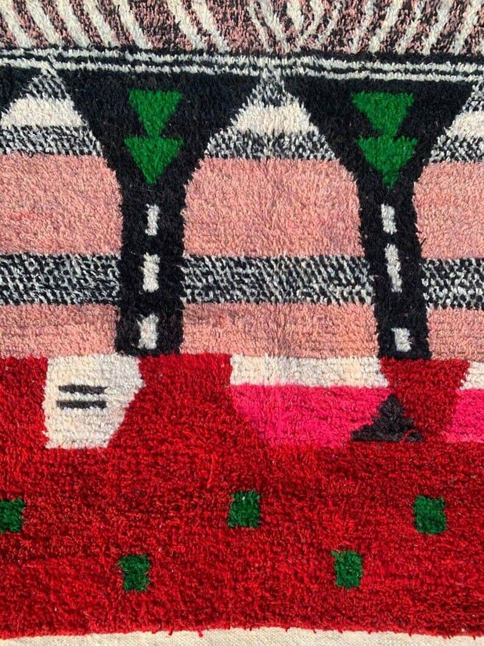 Ręcznie tkany dywan 200x300 cm, wełna, zielony, czerwony, Maroko - 205600