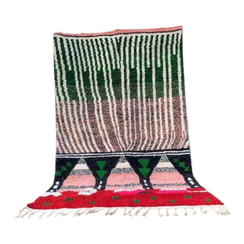 Ręcznie tkany dywan 200x300 cm, wełna, zielony, czerwony, Maroko