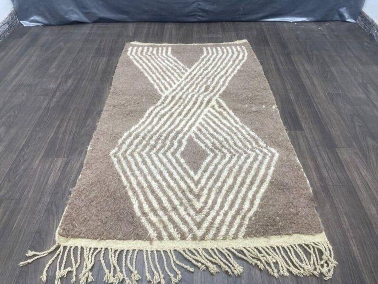 Ręcznie tkany dywan 100x200 cm, wełna, szary, kremowy, Maroko - 205596