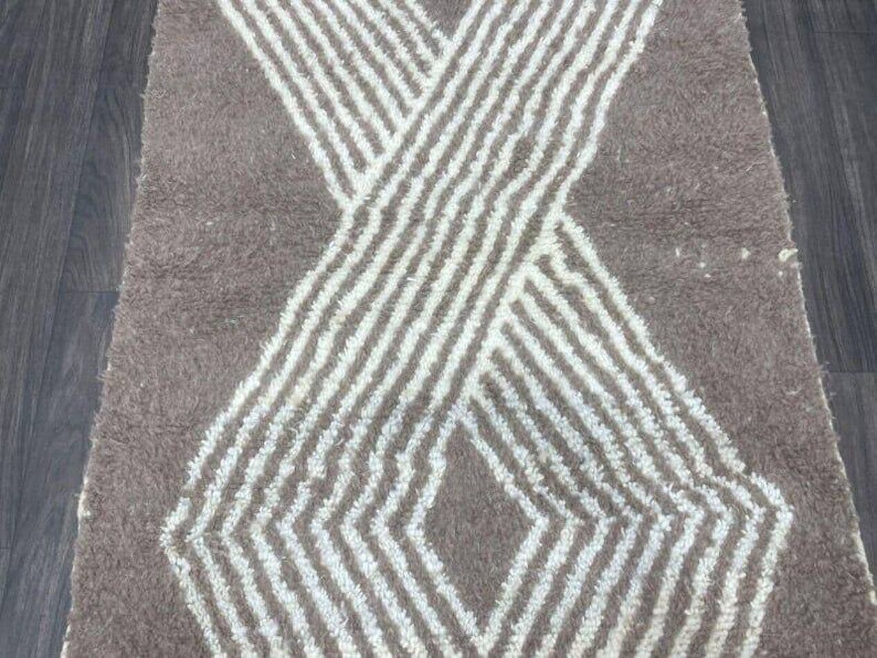 Ręcznie tkany dywan 100x200 cm, wełna, szary, kremowy, Maroko - 205591