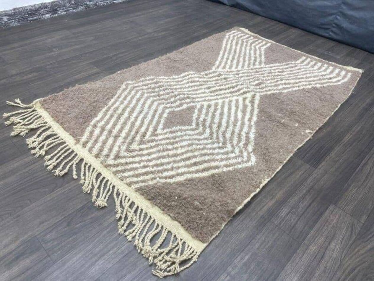 Ręcznie tkany dywan 100x200 cm, wełna, szary, kremowy, Maroko - 205593