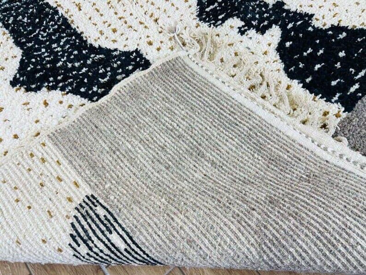 Ręcznie tkany dywan 150x250 cm, wełna, kremowy, czarny, brązowy, Maroko - 205581