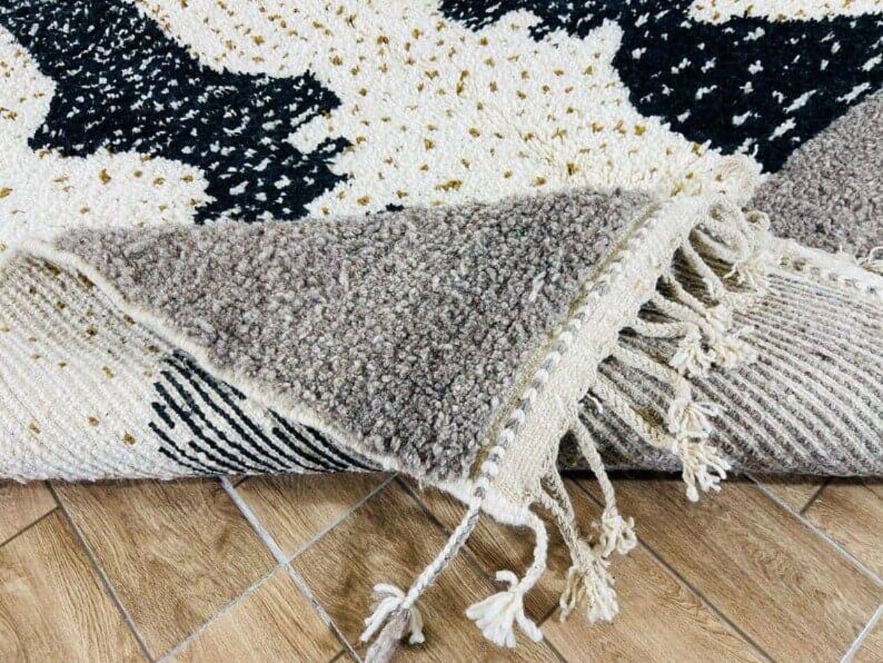 Ręcznie tkany dywan 150x250 cm, wełna, kremowy, czarny, brązowy, Maroko - 205579