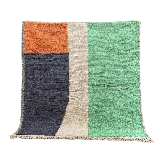 Ręcznie tkany dywan 140x260 cm, wełna, granatowy, pomarańczowy, beżowy, miętowy, Maroko - WYMIARY