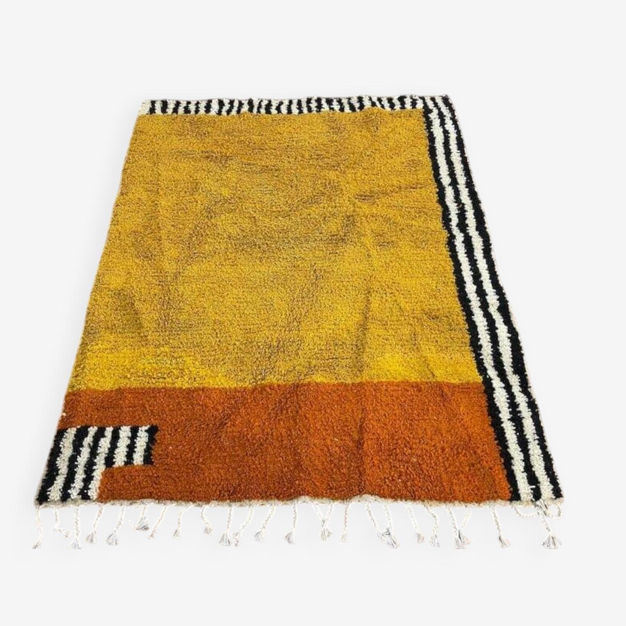 Ręcznie tkany dywan 140x260 cm, wełna, żółty, czarny, biały, pomarańczowy, Maroko - 205468