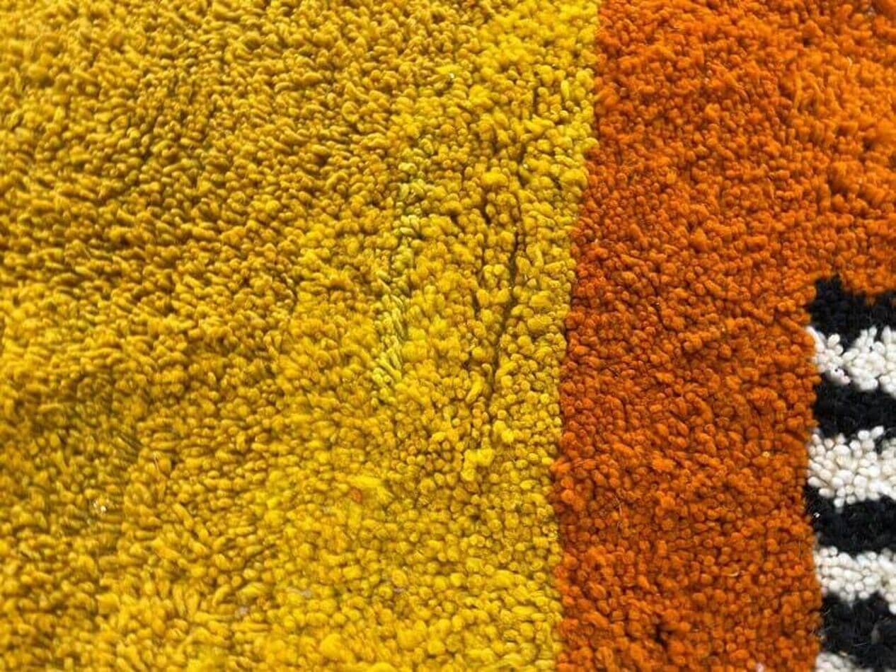 Ręcznie tkany dywan 140x260 cm, wełna, żółty, czarny, biały, pomarańczowy, Maroko - 205474