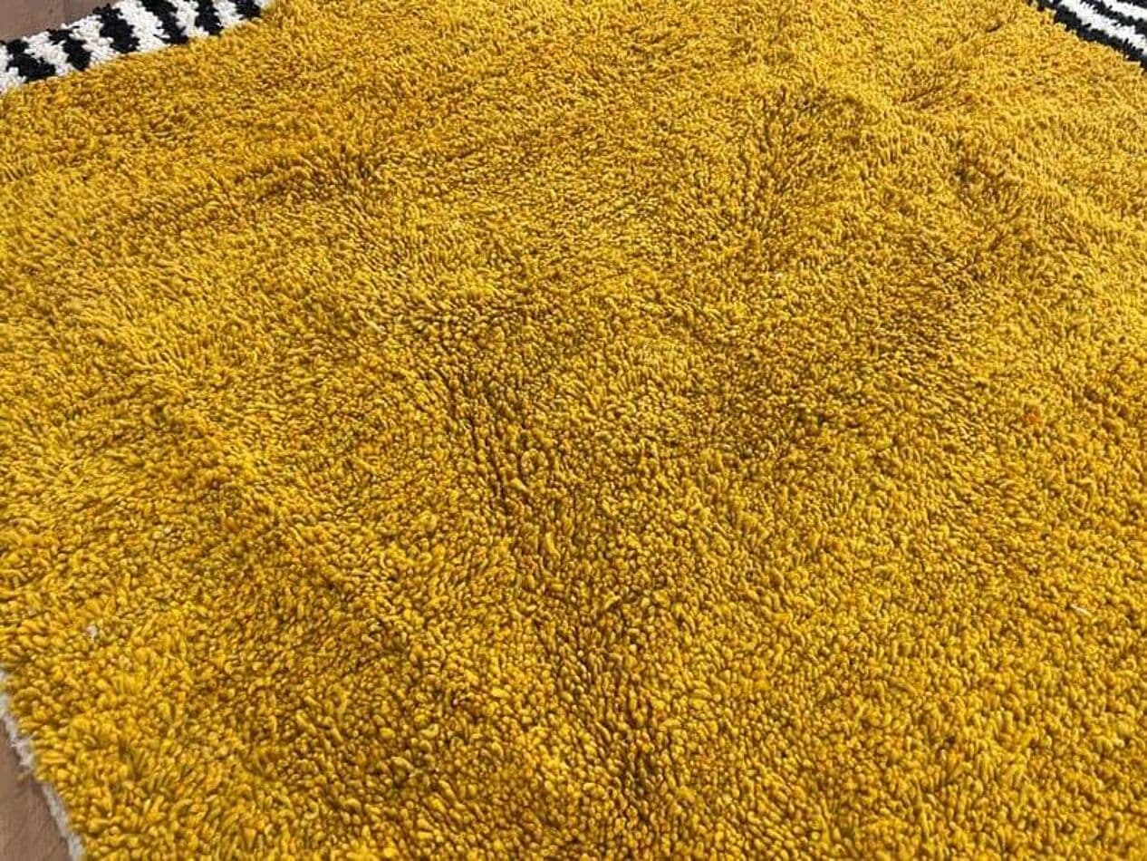 Ręcznie tkany dywan 140x260 cm, wełna, żółty, czarny, biały, pomarańczowy, Maroko - 205469