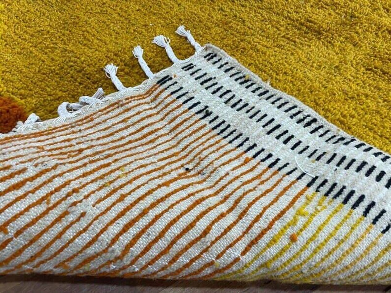 Ręcznie tkany dywan 140x260 cm, wełna, żółty, czarny, biały, pomarańczowy, Maroko - 205472