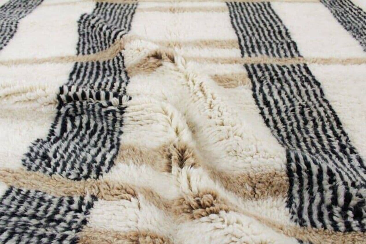 Ręcznie tkany dywan 100x200 cm, wełna, biały, beżowy, czarny, Maroko - 205443