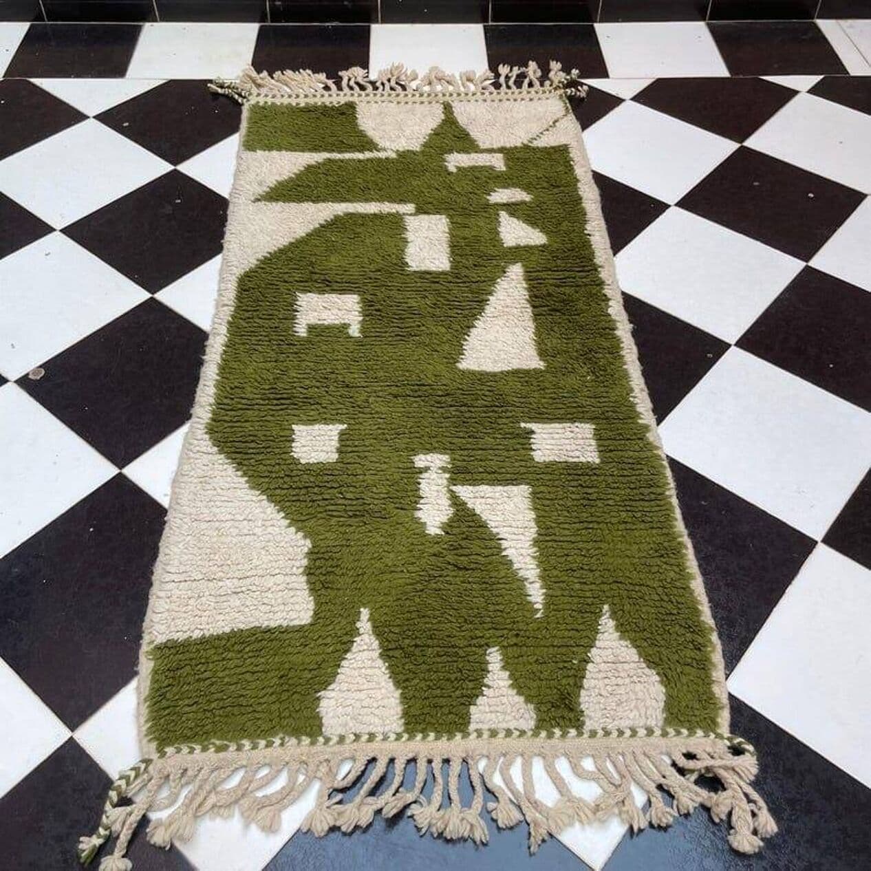 Ręcznie tkany dywan 100x200 cm, wełna, zielony, Maroko - 205415