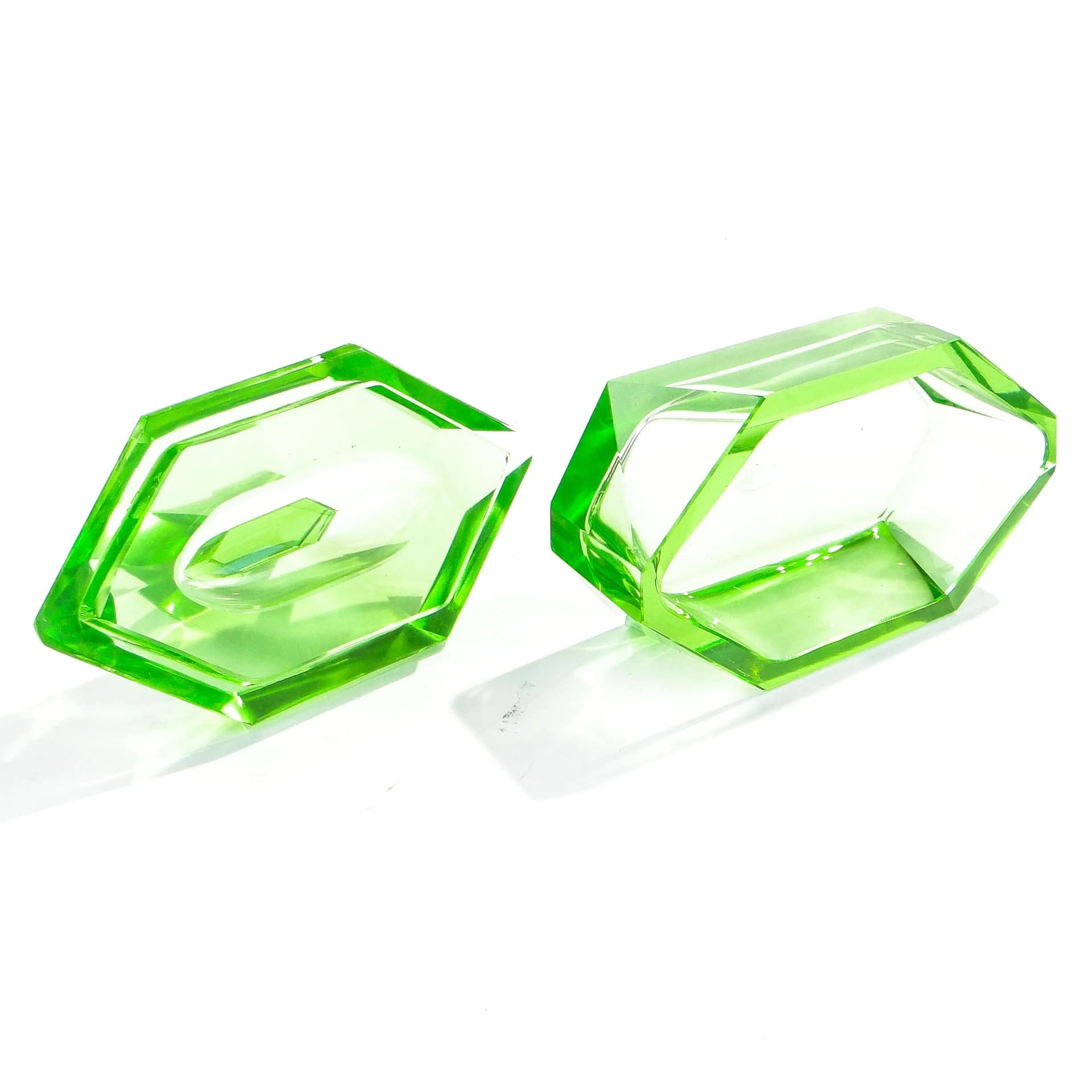 Bonbonniere Art Deco, turquoise, crystal, Moser, Czechoslovakia, 1930s - 14286