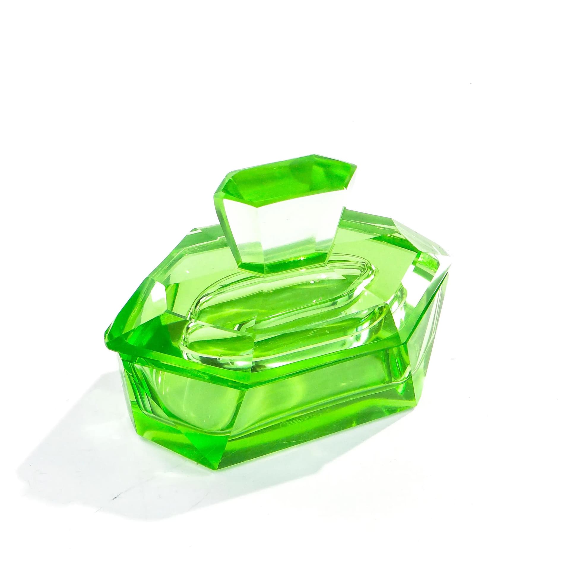 Bonbonniere Art Deco, turquoise, crystal, Moser, Czechoslovakia, 1930s - 14283