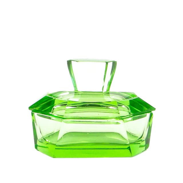 Bonbonniere Art Deco, turquoise, crystal, Moser, Czechoslovakia, 1930s - DIMENSION