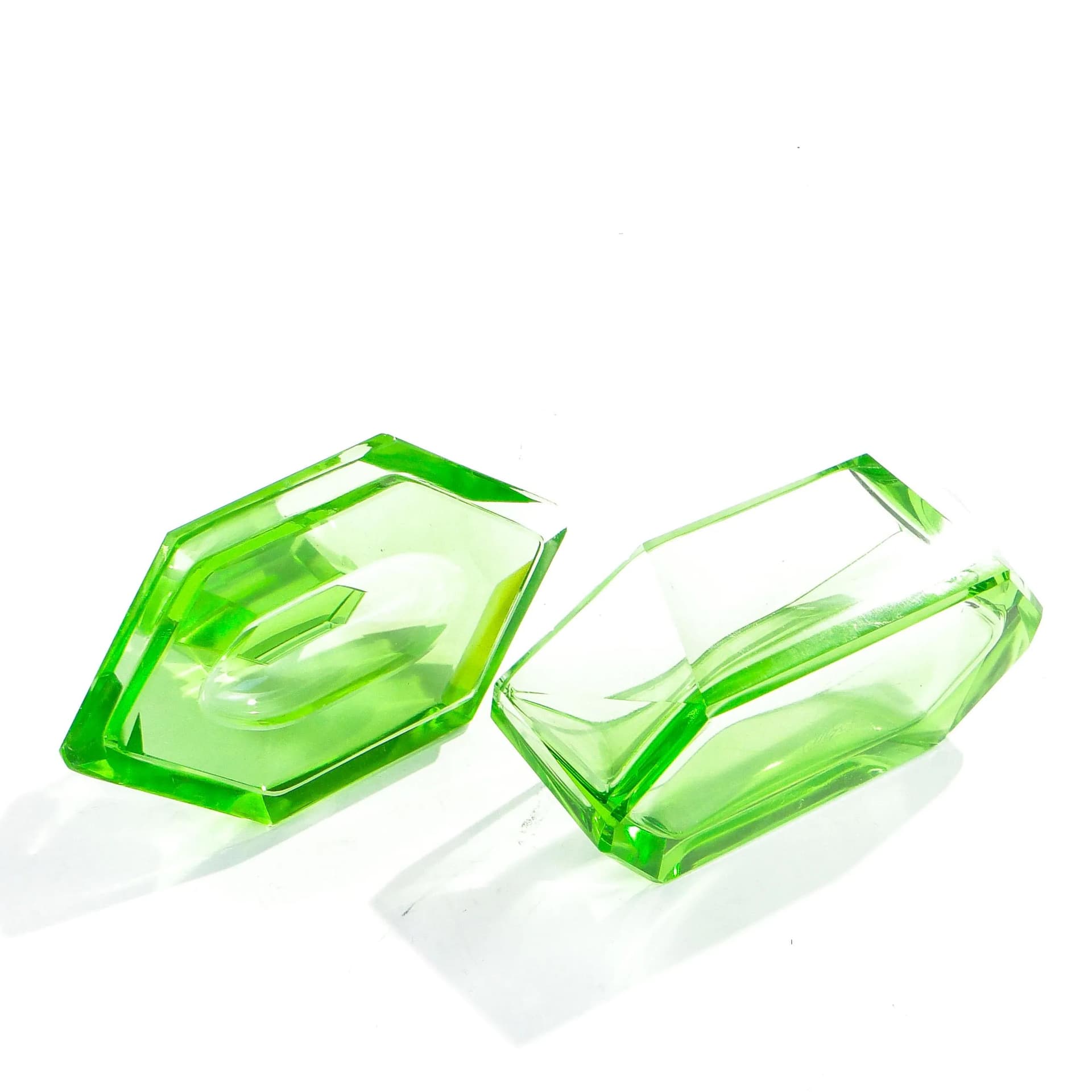 Bonbonniere Art Deco, turquoise, crystal, Moser, Czechoslovakia, 1930s - 14287