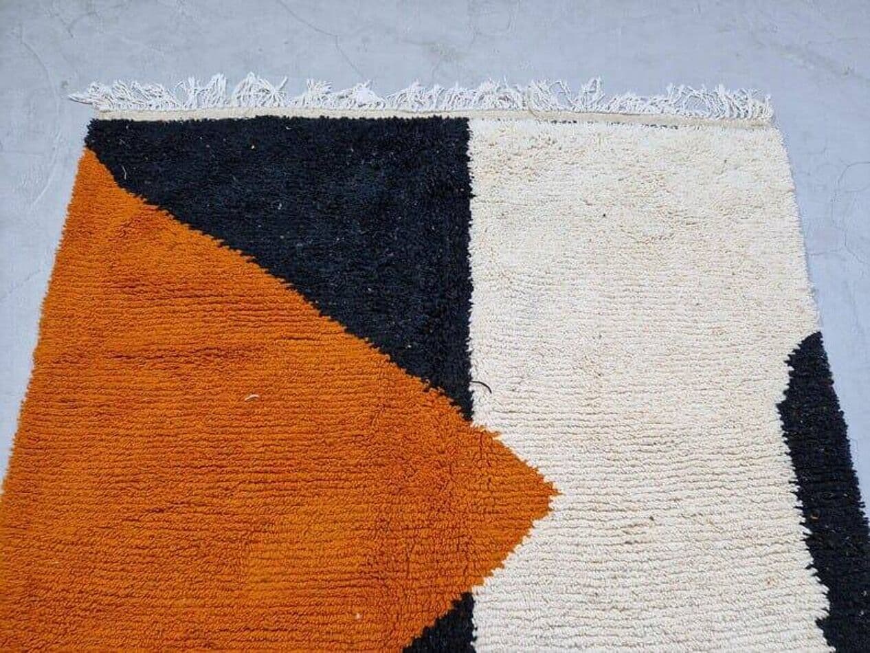 Ręcznie tkany dywan 140x260 cm, wełna, pomarańczowy, czarny, kremowy, Maroko - 205254
