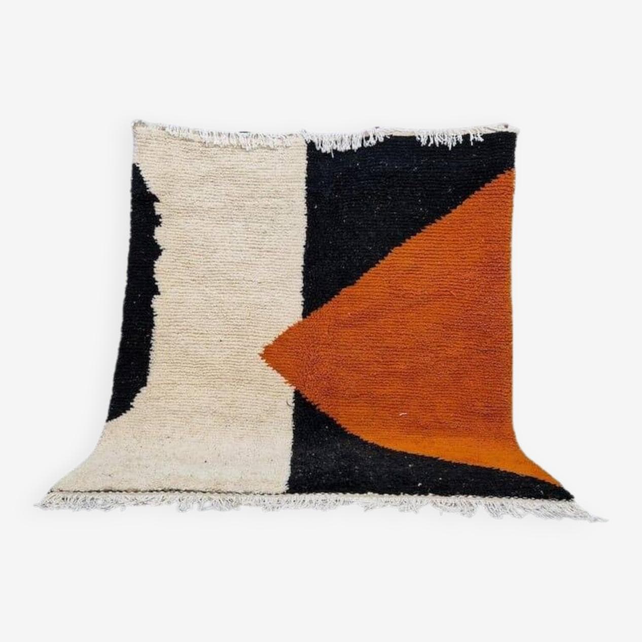 Ręcznie tkany dywan 140x260 cm, wełna, pomarańczowy, czarny, kremowy, Maroko - 205251