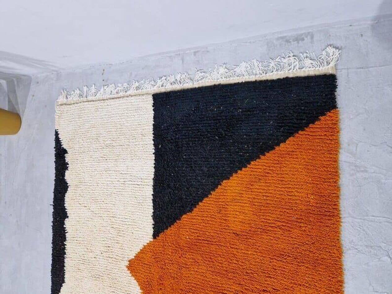 Ręcznie tkany dywan 140x260 cm, wełna, pomarańczowy, czarny, kremowy, Maroko - 205256