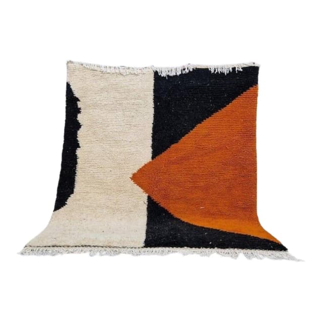 Ręcznie tkany dywan 140x260 cm, wełna, pomarańczowy, czarny, kremowy, Maroko - WYMIARY