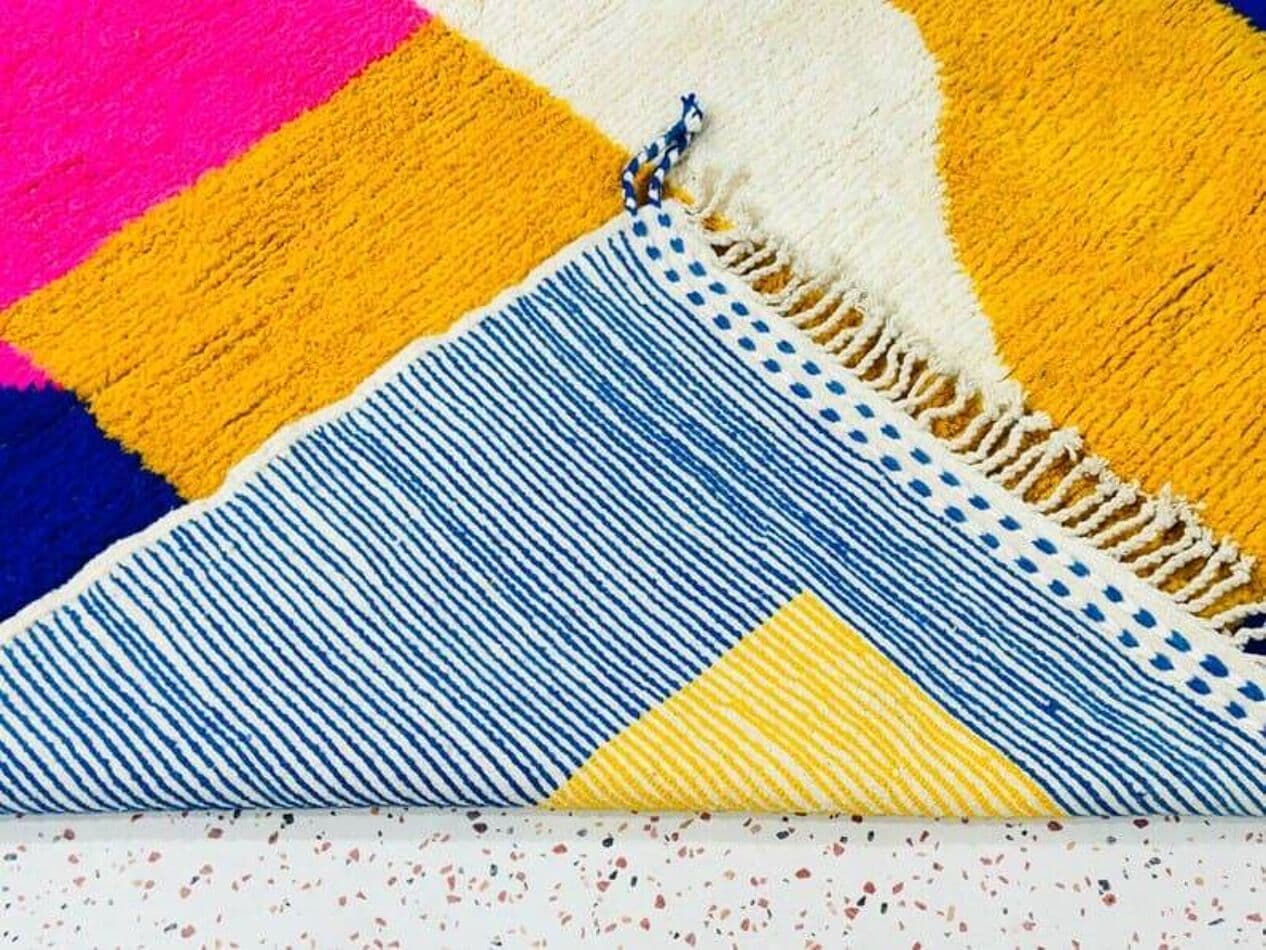 Ręcznie tkany dywan 150x250 cm, wełna, niebieski, różowy, żółty, biały, Maroko - 205219