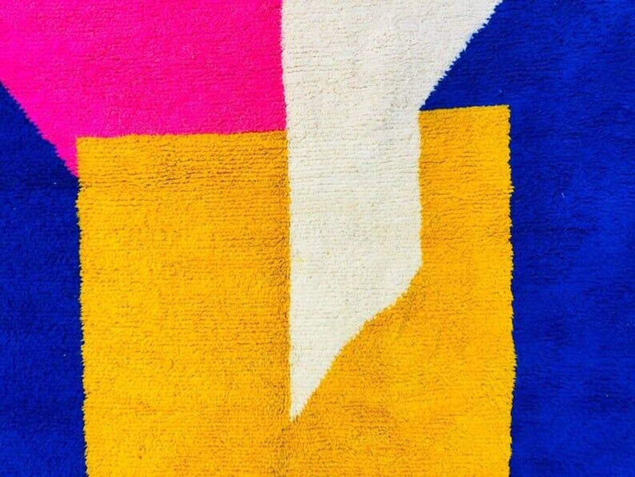 Ręcznie tkany dywan 150x250 cm, wełna, niebieski, różowy, żółty, biały, Maroko - 205218