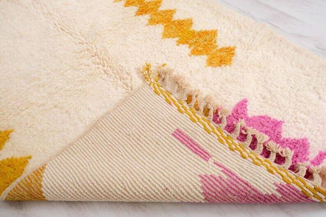 Ręcznie tkany dywan 150x250 cm, wełna, kremowy, różowy, ochra, Maroko - 205173
