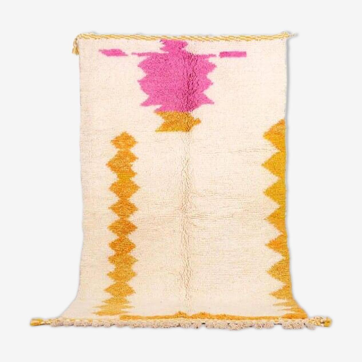 Ręcznie tkany dywan 150x250 cm, wełna, kremowy, różowy, ochra, Maroko - 205168