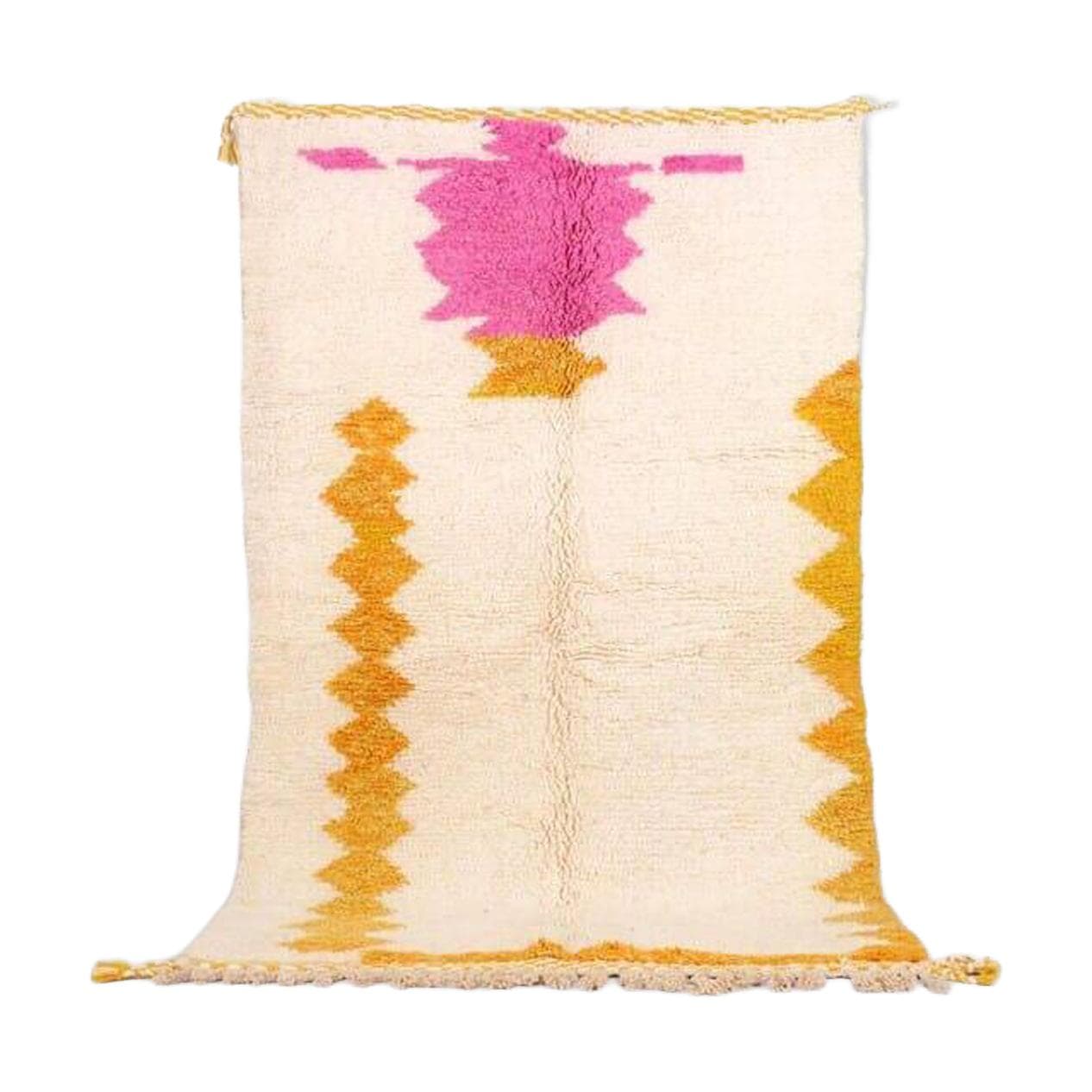 Ręcznie tkany dywan 150x250 cm, wełna, kremowy, różowy, ochra, Maroko