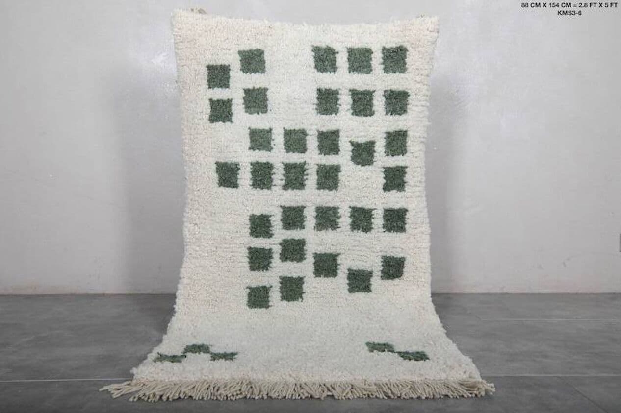 Ręcznie tkany dywan 150x250 cm, wełna, biały, zielony, beżowy, Maroko - 205139