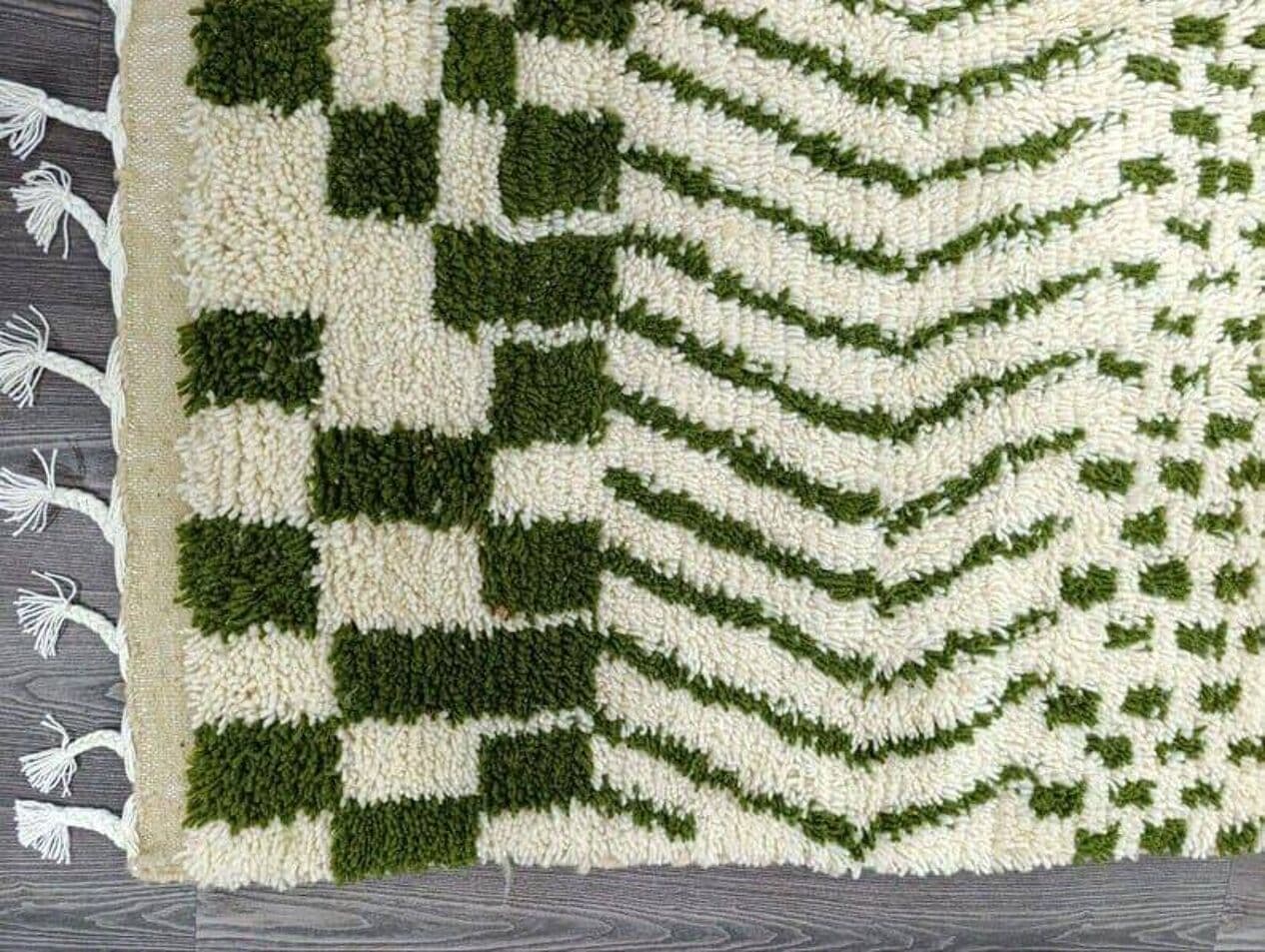 Handwoven rug 140x260 cm, wool, green, white, Morocco - 205063