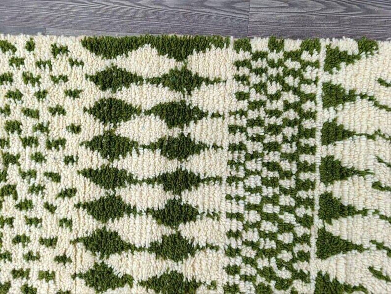 Handwoven rug 140x260 cm, wool, green, white, Morocco - 205062