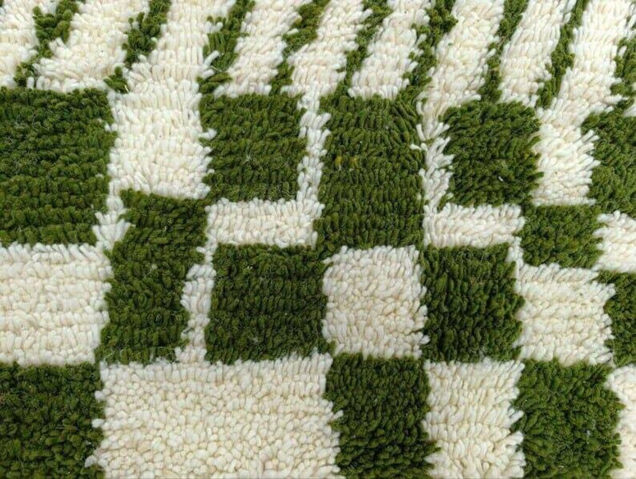 Handwoven rug 140x260 cm, wool, green, white, Morocco - 205061