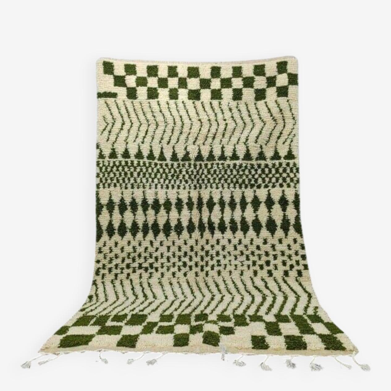 Handwoven rug 140x260 cm, wool, green, white, Morocco - 205059