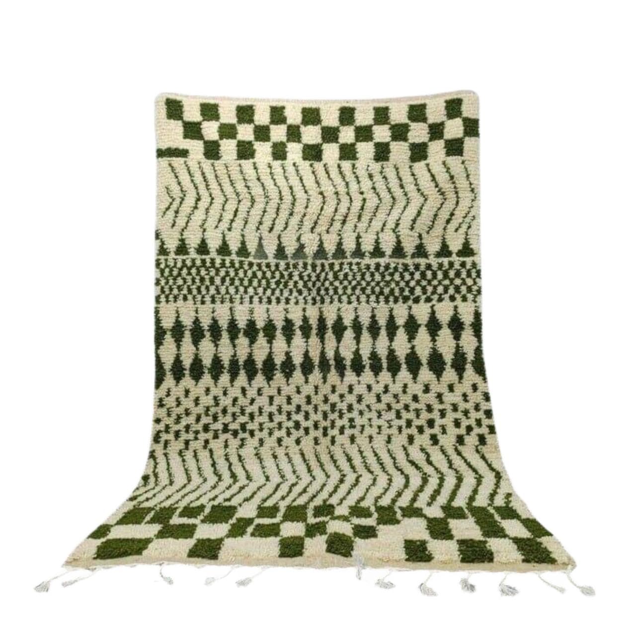 Handwoven rug 140x260 cm, wool, green, white, Morocco