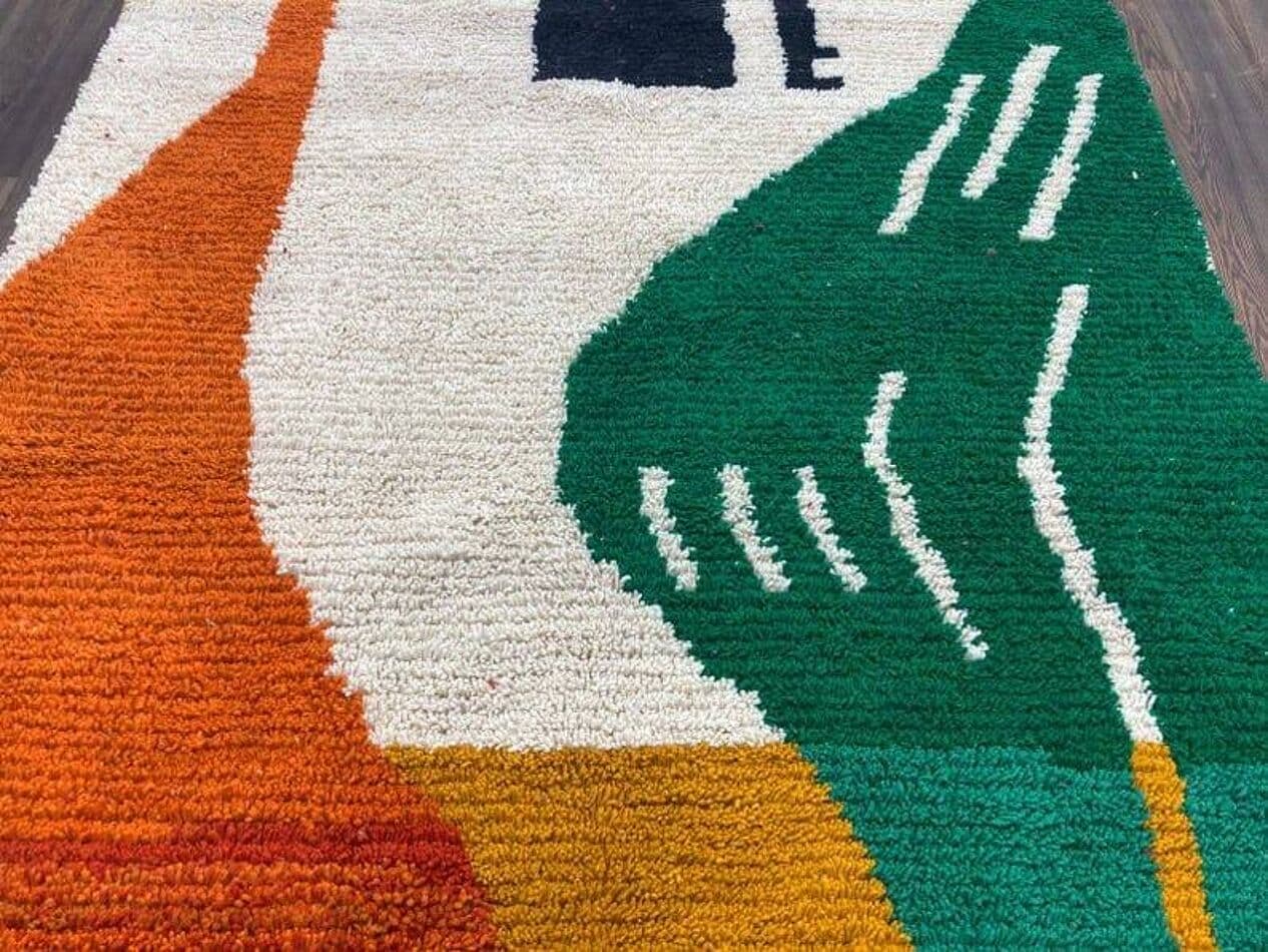 Ręcznie tkany dywan 200x300 cm, wełna, beżowy, zielony, pomarańczowy, żółty, granatowy - 205034