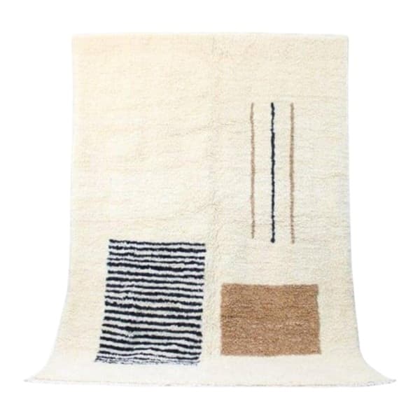 Ręcznie tkany dywan 200x250 cm, wełna, kremowy, beżowy, czarny, Maroko