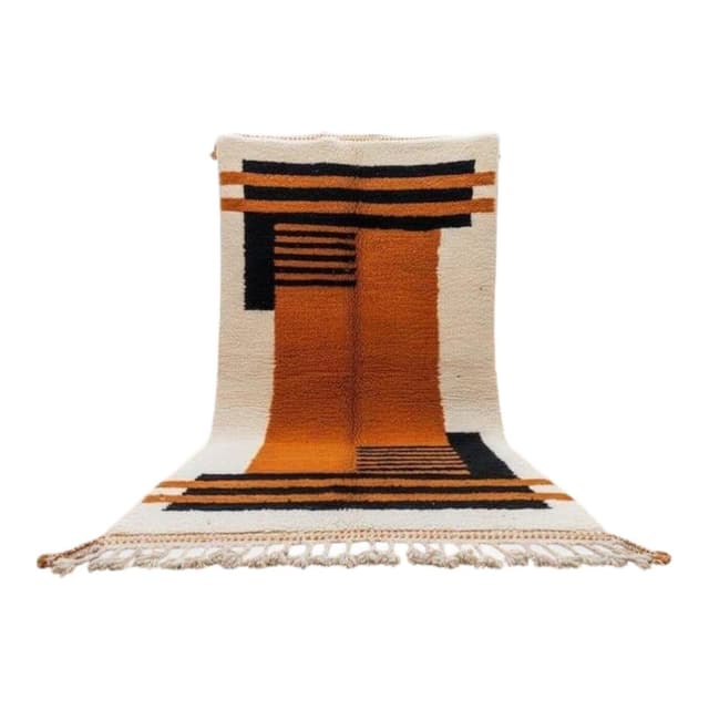 Ręcznie tkany dywan 150x250 cm, wełna, kremowy, czarny, pomarańczowy, Maroko - WYMIARY