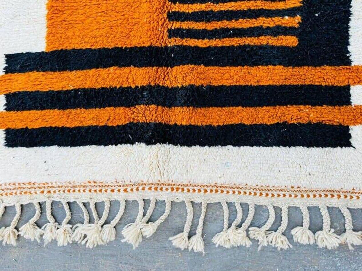 Ręcznie tkany dywan 150x250 cm, wełna, kremowy, czarny, pomarańczowy, Maroko - 204970